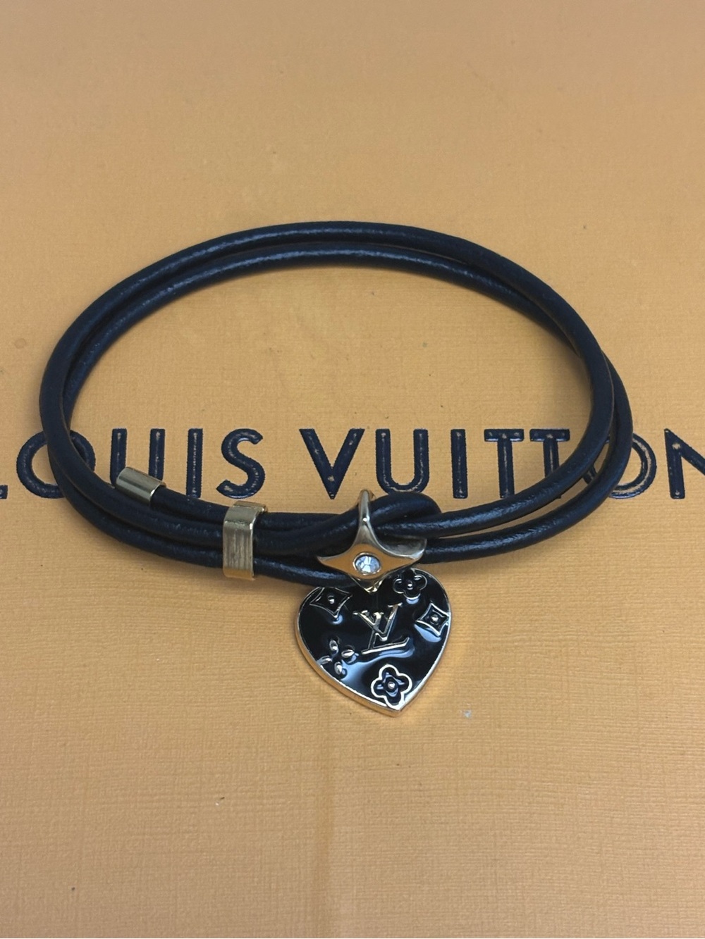 Louis Vuitton Heart Charm, Genuine Leather Toggle Clasp Gold-Plated Bracelet